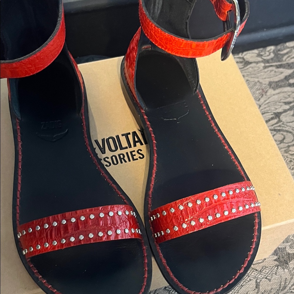 Zadig & Voltaire Red Studded Sandals - Picture 3 of 7